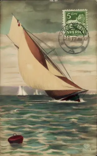 Künstler Ak Segelboot, Segeln