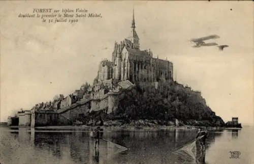 CPA Mont Saint Michel Manche, Forest sur biplan Voisin