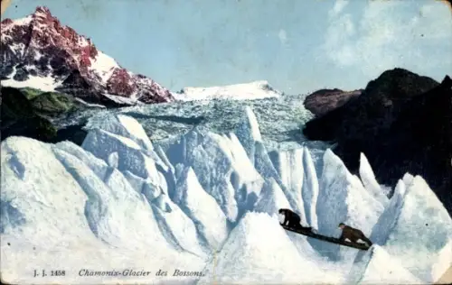 Ak Chamonix Mont Blanc Haute Savoie, Glacier des Bossons, Bergsteiger