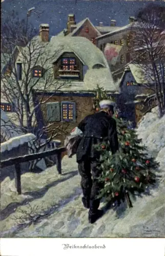 Ak Glückwunsch Weihnachten, Weihnachtsabend, Sanitäter mit Tannenbaum, Rotes Kreuz, I. WK