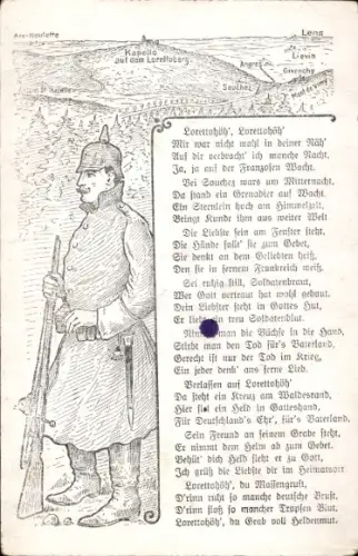 Ak Deutscher Soldat hält Wache, Gedicht Lorettohöh'