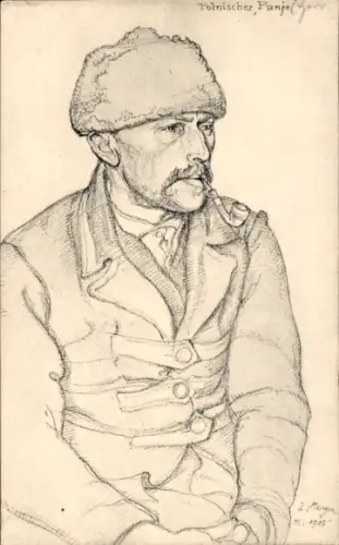 Künstler Ak Polnischer Panje, Polnischer Bauer, I. WK, Batterie Wieck 1916