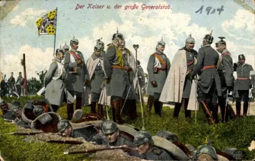 Ak Kaiser Wilhelm II. mit dem großen Generalstab, Schützengraben