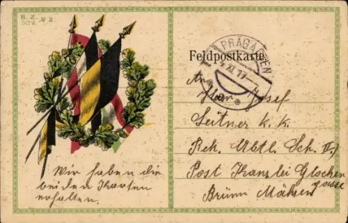 Ak Waffenbrüderschaft, Fahnen, Deutschland, Österreich-Ungarn