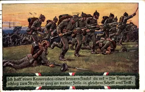 Lied Ak Hey, Paul, Ich hatt' einen Kameraden, Unsere Feldgrauen, Soldatenliederpostkarte No. 8