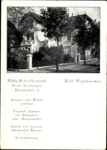 Ak Bad Oeynhausen in Westfalen, Villa Schreibersruh, Grete Krutmeyer, Bahnhofstr. 2, Bad Oeynhaus