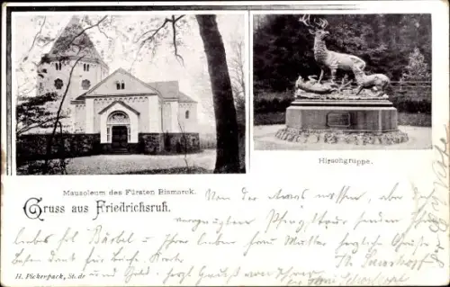 Ak Friedrichsruh Aumühle im Herzogtum Lauenburg, Mausoleum des Fürsten Bismarck, Hirschgruppe, Fr