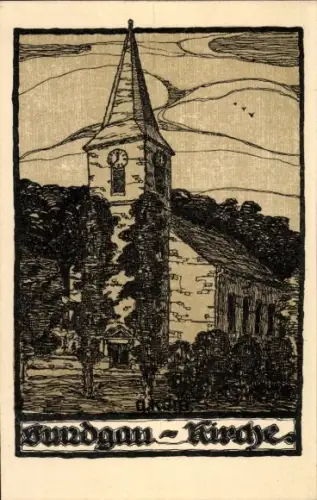 Künstler Ak Haut Rhin Elsass, Sundgau-Kirche