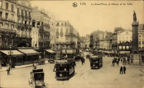 CPA Lille Nord, La Grand' Place, la Déesse et les Cafés, Straßenbahn Linie 7