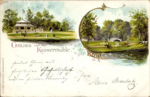 Litho Viersen in Nordrhein Westfalen, Gaststätte, Teich, Kaisermühle