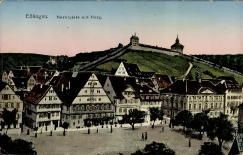 Leuchtfenster Ak Esslingen am Neckar, Marktplatz, Burg