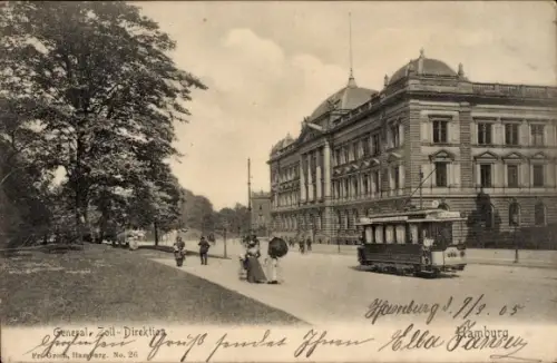 Ak Hamburg Mitte Neustadt, Zoll-Direktion, Straßenbahn