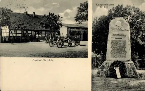 Ak Jahnsfelde Janczewo Neumark Ostbrandenburg, Kriegerdenkmal 1914-18, Gasthof