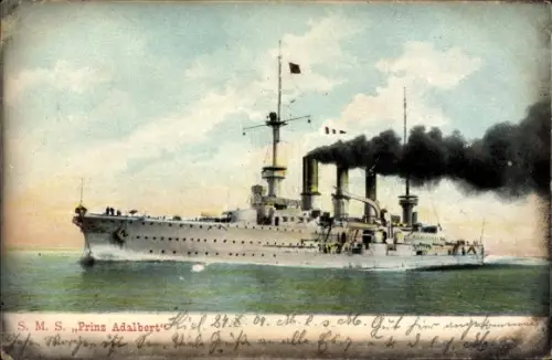 Ak Deutsches Kriegsschiff, SMS Prinz Adalbert, Großer Kreuzer, Kaiserliche Marine