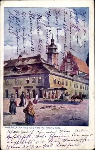 Künstler Ak Kraków Krakau Polen, Kazimierz, Pferdestraßenbahn