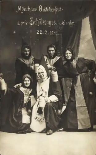 Foto Ak Münchner Oktoberfest der privaten Schützengesellschaft Leisnig, 22. Februar 1911