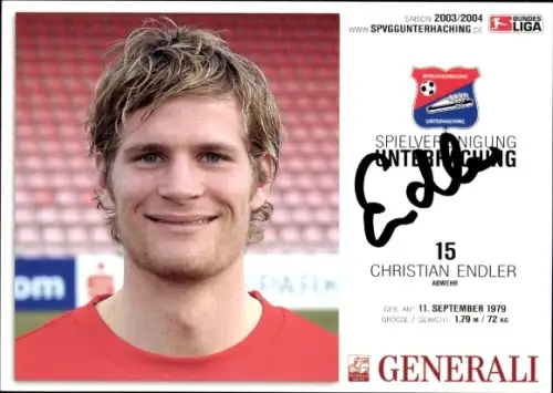 Autogrammkarte Fußballer Christian Endler, SpVgg Unterhaching, Autogramm