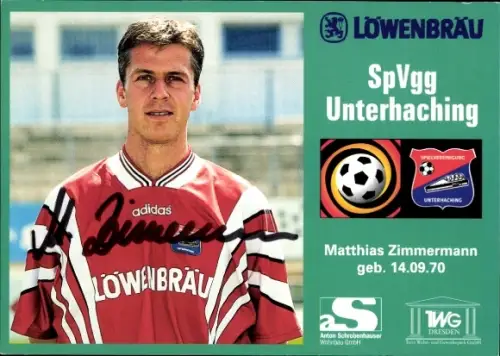 Autogrammkarte Fußballer Matthias Zimmermann, SpVgg Unterhaching, Autogramm