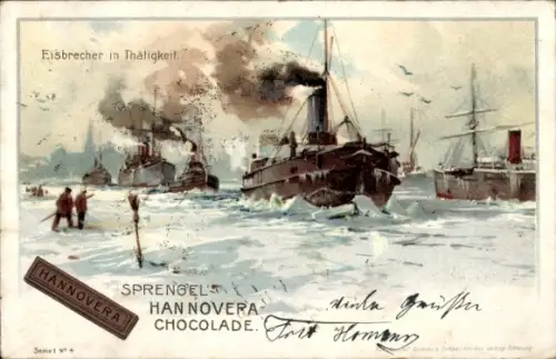 Künstler Litho Stöwer, Willy, Reklame, Sprengel's Hannovera Chocolade, Eisbrecher in Tätigkeit