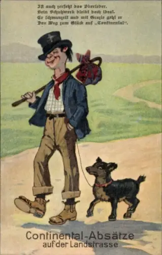 Ak Landstreicher mit Hund, Continental Absätze
