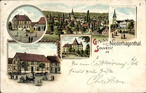 Litho Hagenthal le Bas Niederhagenthal Haut Rhin, Gasthof zum Engel, Götschel