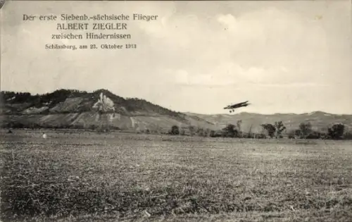 Ak Flieger Albert Ziegler zwischen Hindernissen, Schässburg 1913