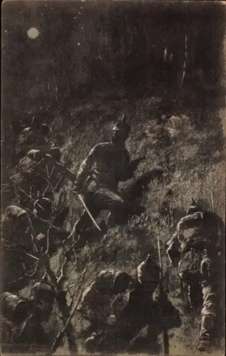 Künstler Ak Hoffmann, Anton, Nachtangriff, deutsche Soldaten in Uniformen, Pickelhaube, I. WK