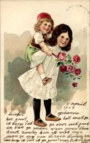 Litho Zwei Kinder, Rosen