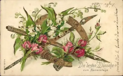 Präge Ak Glückwunsch Namenstag, Blumen