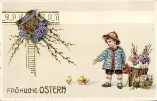 Ak Glückwunsch Ostern, Kind mit Küken