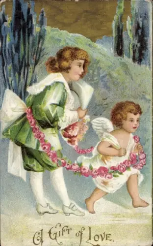 Künstler Ak Gift of Love, Amor, Mädchen
