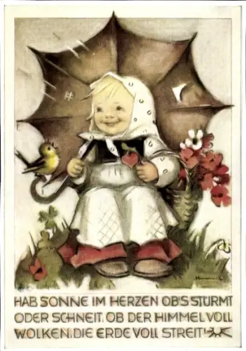 Künstler Ak Hummel, Berta, Nr. 5832, Hab Sonne im Herzen, Mädchen mit Regenschirm