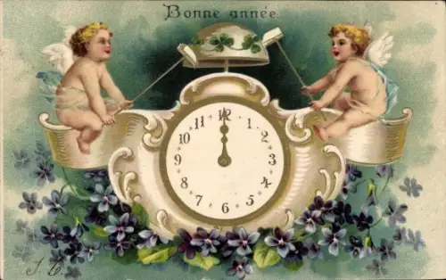 Präge Ak Glückwunsch Neujahr, Engel, Uhr