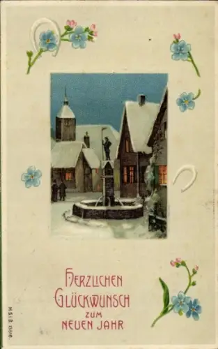Passepartout Ak Glückwunsch Neujahr, Brunnen