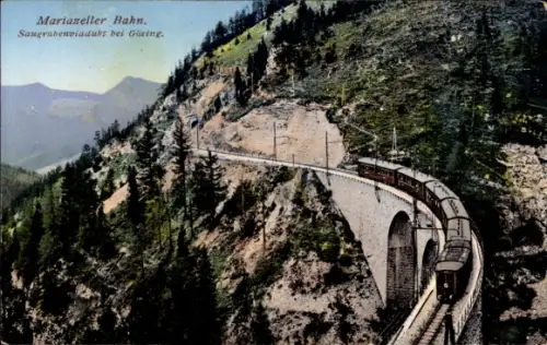 Ak Gösing Niederösterreich, Mariazeller Bahn, Saugrabenviadukt