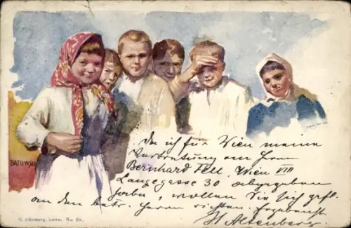 Künstler Ak Batowsky, Kinder, Gruppenbild