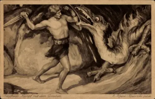 Künstler Ak Krupa Krupinski, Emil, Siegfrieds Kampf mit dem Drachen