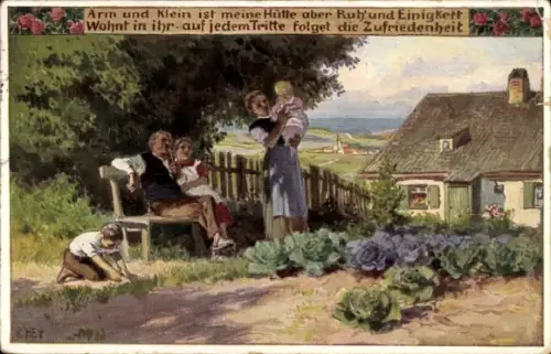 Lied Ak Hey, Paul, Volksliederkarten Nr. 91, Arm und klein ist meine Hütte, Garten