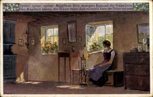 Lied Ak Hey, Paul, Volksliederkarten Nr. 260, Spinn Mägdlein fein, VDA