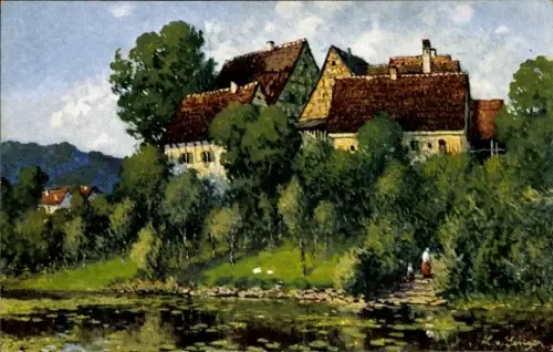 Künstler Ak Senger, L. von, Häuser am Fluss