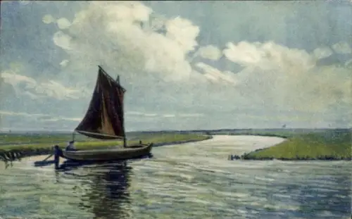 Künstler Ak Kanalpartie, Segelboot