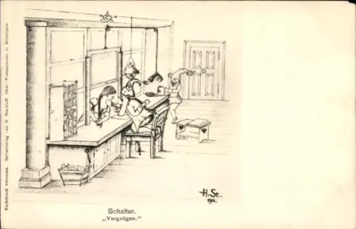 Künstler Ak Starkloff, H., Post, Schalter, Vergnügen