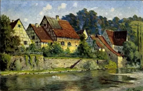 Künstler Ak Senger, L. von, Häuser am Flussufer