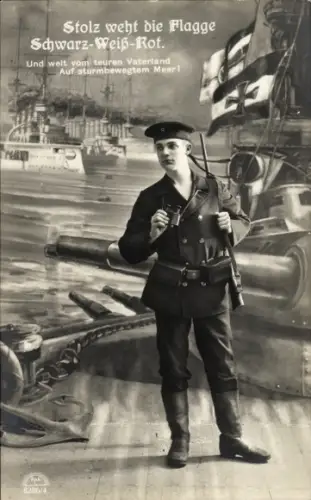Künstler Ak Stolz weht die Flagge, Deutscher Seemann, Kriegsschiffe, RKL 8286 4