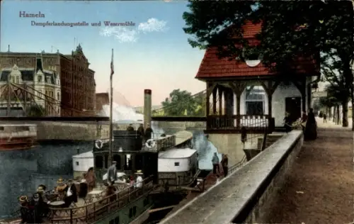 Ak Hameln an der Weser Niedersachsen,  Dampferlandungsstelle, Wesermühle
