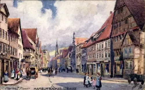 Ak Hameln an der Weser Niedersachsen,  Bäckerstraße, Charles F. Flower, Tuck's Oilette Nr.696