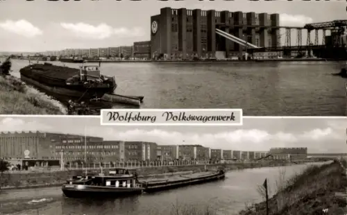 Ak Wolfsburg in Niedersachsen, Volkswagenwerk, Frachtschiff
