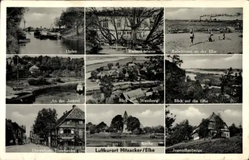 Ak Hitzacker an der Elbe, Hafen, Badestrand, An der Jeetzel, Jugendherberge, Drawehner Torschenke