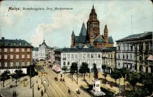 Ak Mainz am Rhein, Gutenbergplatz, Dom, Marktstrasse