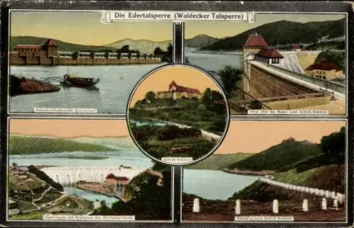 Ak Waldeck am Edersee Hessen, Edertalsperre, Edertalsperre (Waldecker Talsperre), Schloß Waldeck,